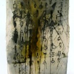 Nona Orbach, 2011, Cave wall, 70X148 cm. unstreched canvas, oil paints, Japanese ink