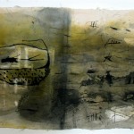 Nona Orbach, 2011, Cave wall, Sarcophagi, 70X148 cm. unstreched canvas, oil paints, Japanese ink